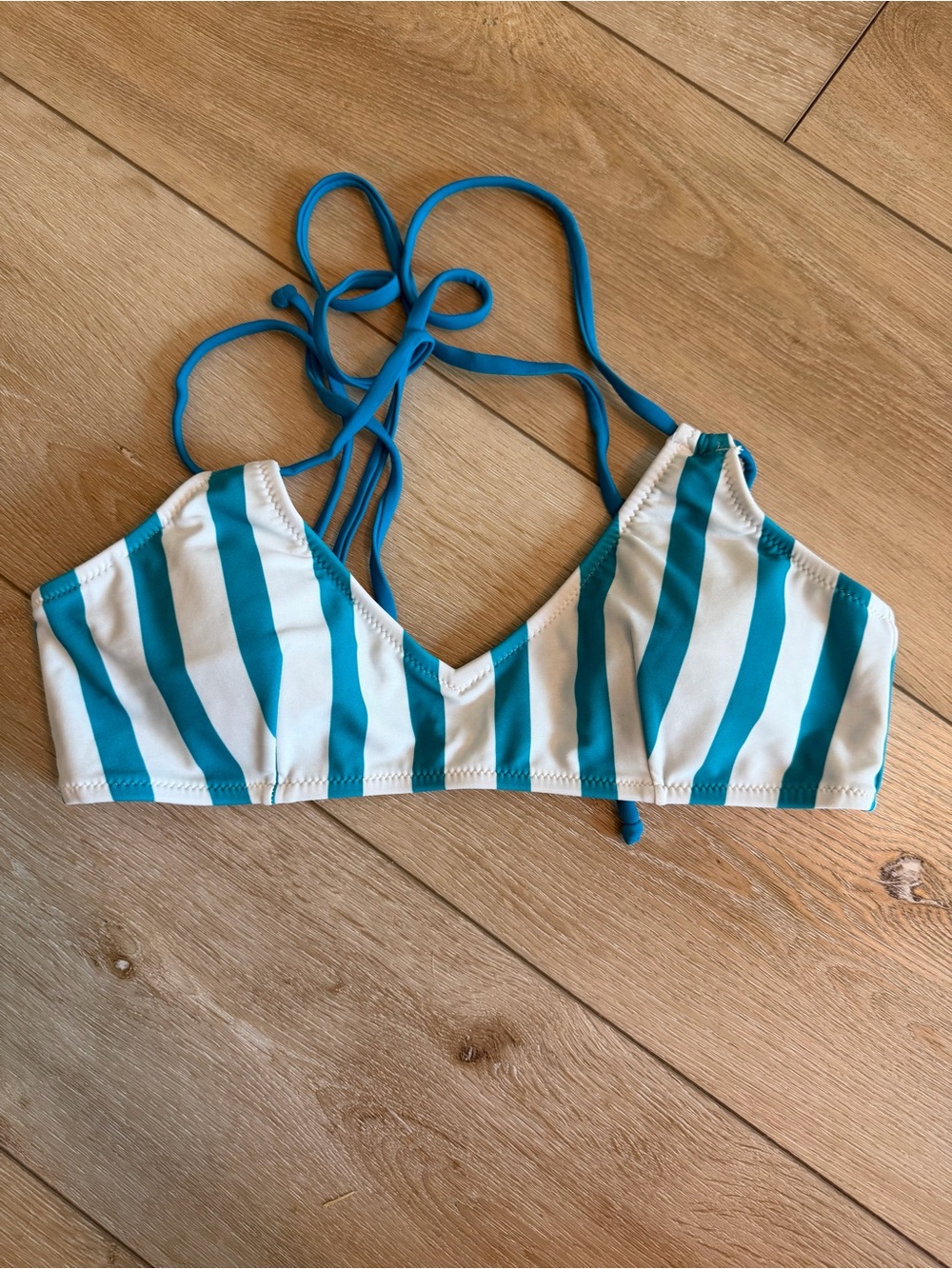 Cupshe Teal & White Striped Bikini Top
